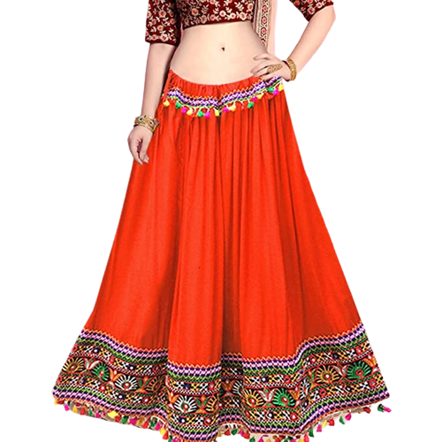 Rayon Skirt with Rajasthani Full Embroided Border for Women