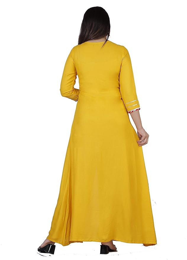 Stylish Front Slit Long Kurta With Gota Yellow