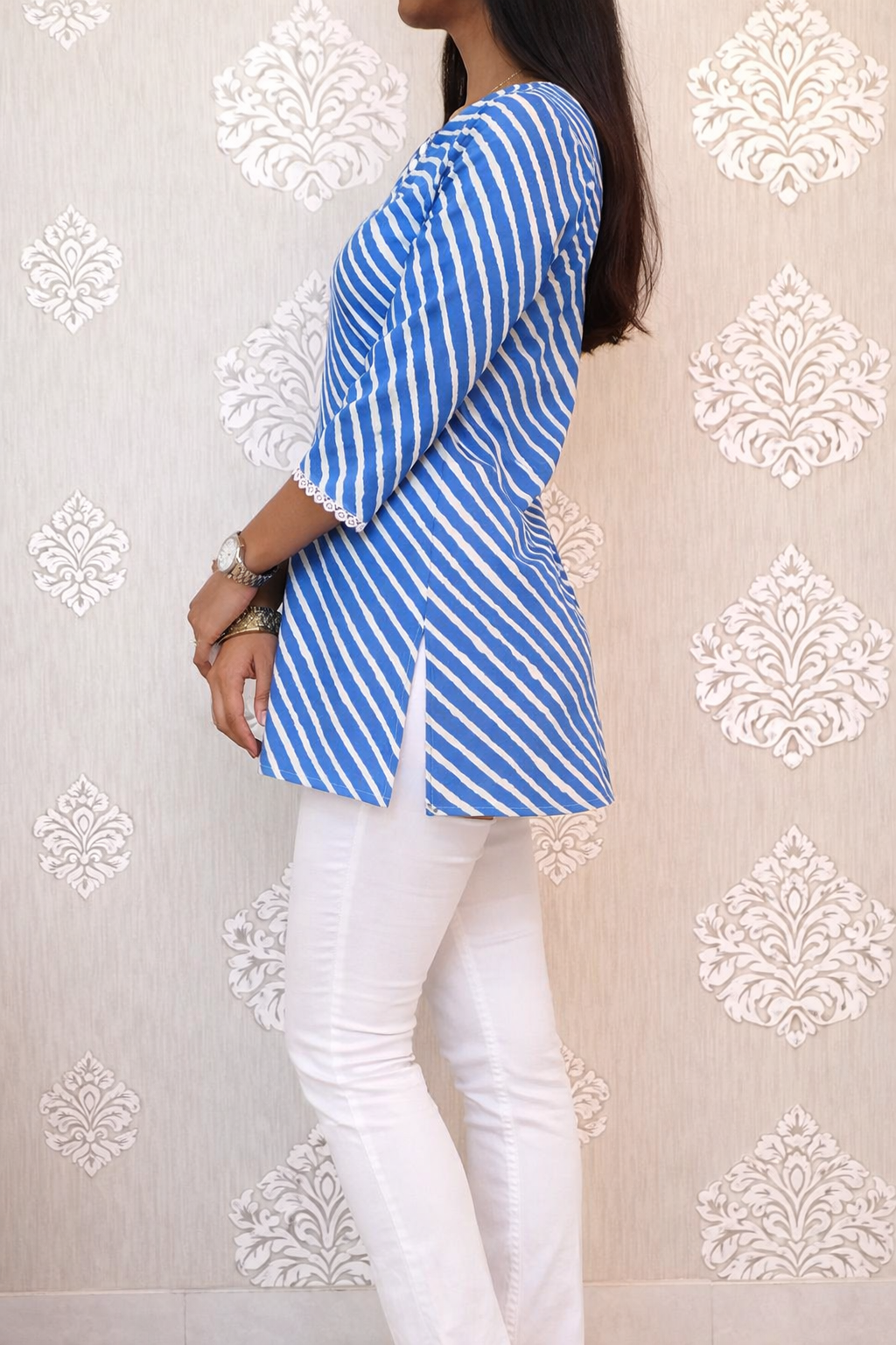 Elegant Blue Stripe Designer Kurti