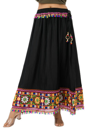 Rayon Skirt with Rajasthani Full Embroided Border for Women