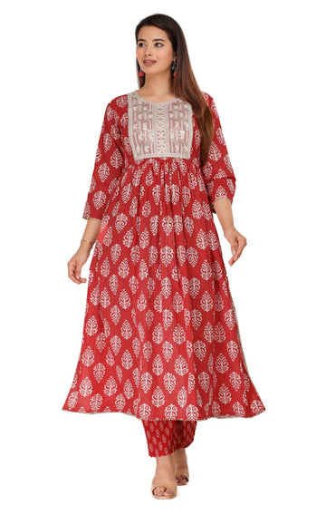 Soft Printed Cotton Long Slit Kurti With Pant