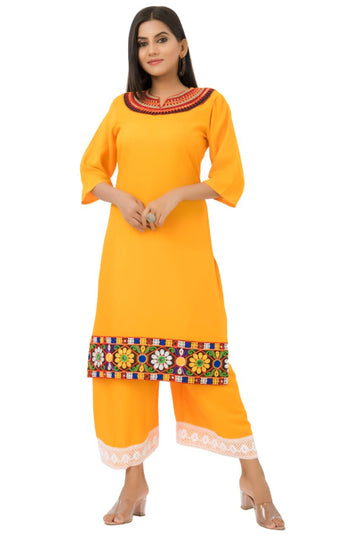 Gujrati Work Style Rayon Kurti With Knee Length Plazo