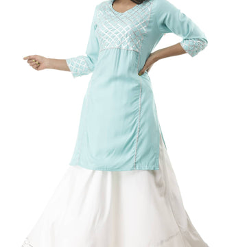 Rayon Kurti With Skirt For Women