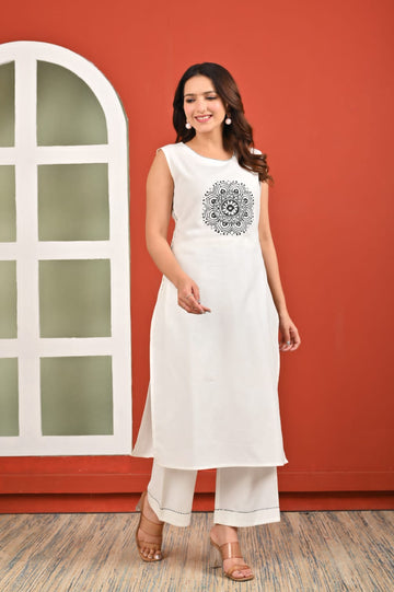 Cotton Sleeveless Kurti With Plazo