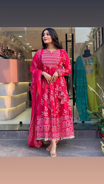 Coton Style Anarkali Kurti Set With Dupatta