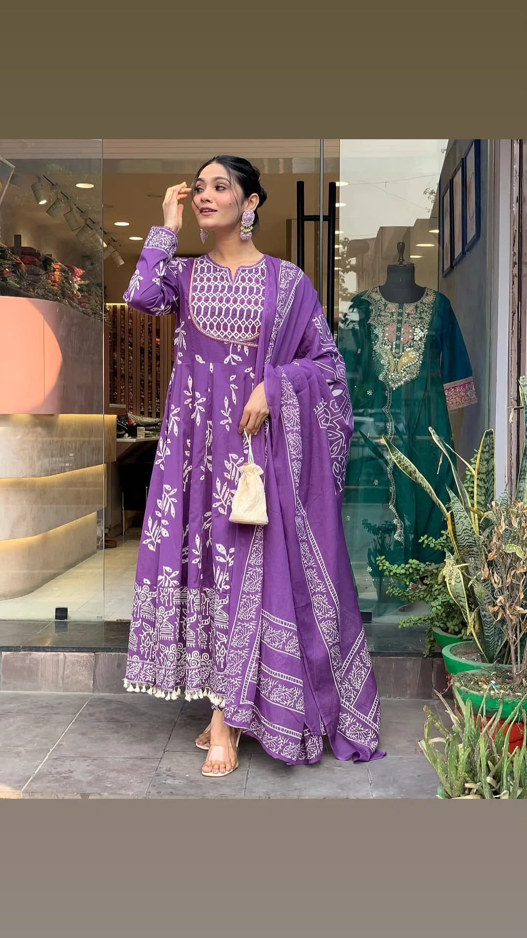 Coton Style Anarkali Kurti Set With Dupatta