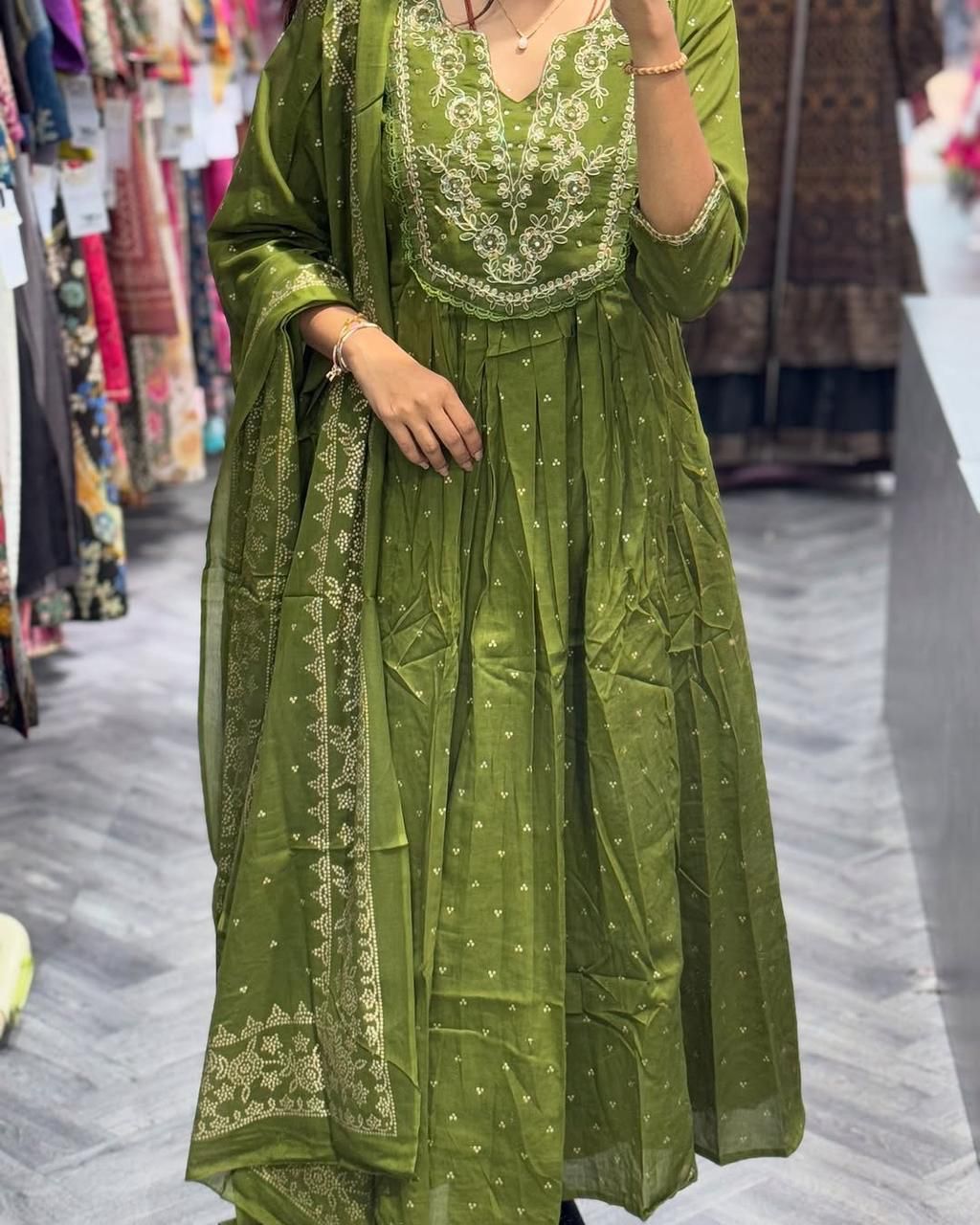 Anarkali cotton kurti pant set with dupatta for women