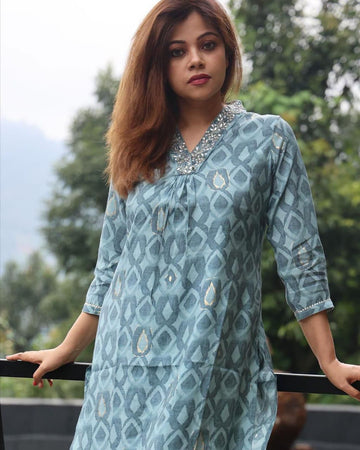 Printed cotton kurti with pant set