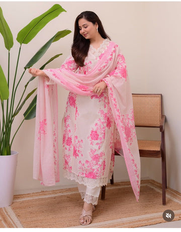 Pink City Floral Collection Kurti Pant With Printed Dupatta set