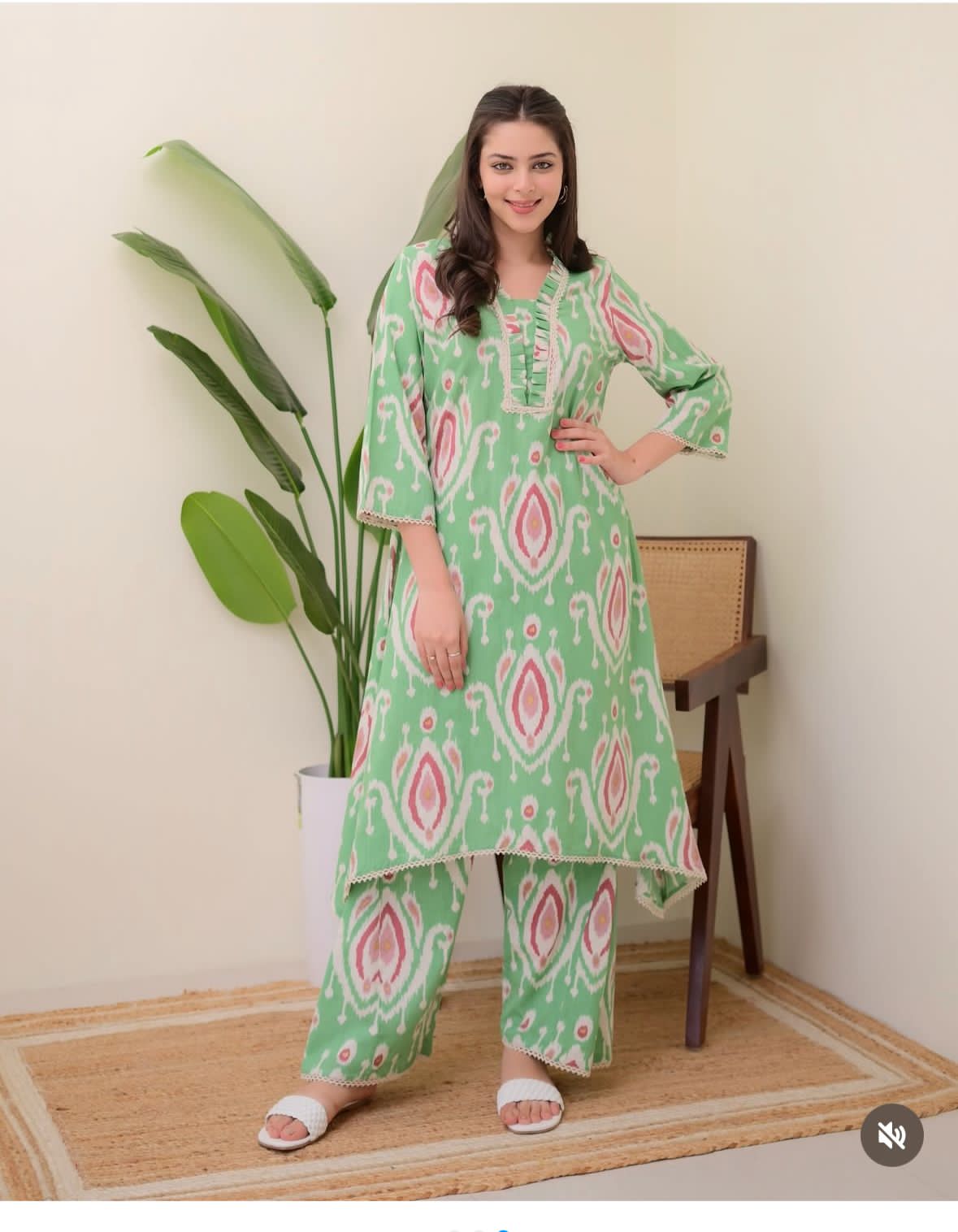 Soft Cotton Printed And Stylish  Neck Kurti With Plazo For Women