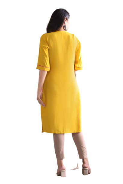Rayon Solid Kurti With Front Yoke
