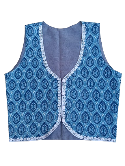 Printed cotton crop jacket with lace