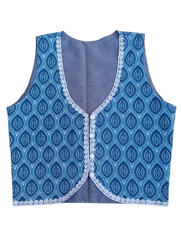 Printed cotton crop jacket with lace