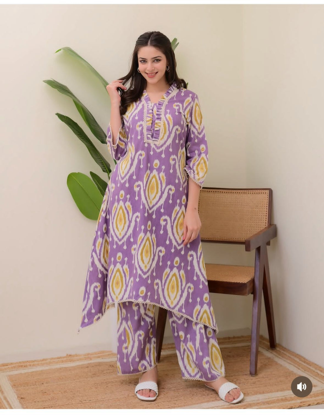 Soft Cotton Printed And Stylish  Neck Kurti With Plazo For Women